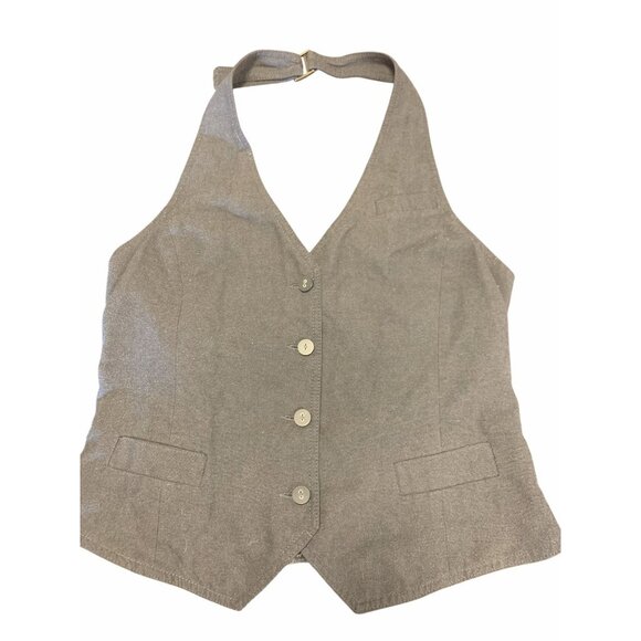 Old Navy Tailored Button-Up Halter Vest Top Size S Faux Pockets Adjustable Strap - Picture 1 of 7